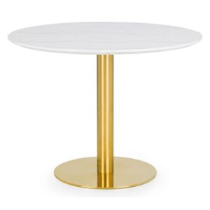 Pahana Round Wooden Dining Table In White Marble Effect