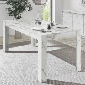 Corvi Wooden Rectangular Dining Table In White Marble Effect
