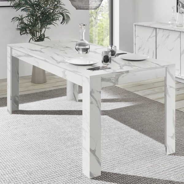 Corvi Wooden Rectangular Dining Table In White Marble Effect