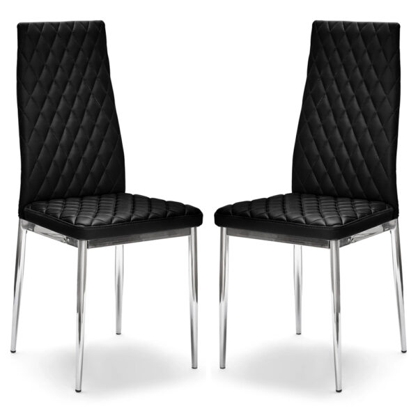 Laurel Black Faux Leather Dining Chairs With Chrome Frame In Pair