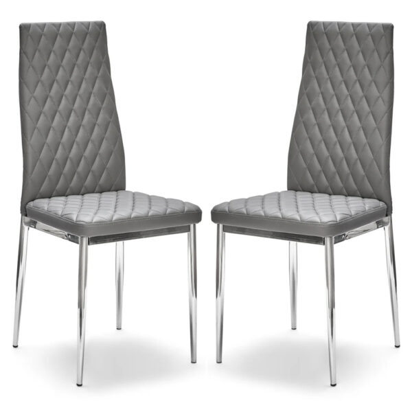 Laurel Grey Faux Leather Dining Chairs With Chrome Frame In Pair