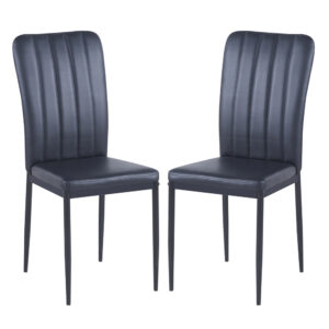 Logan Black Faux Leather Dining Chairs In Pair