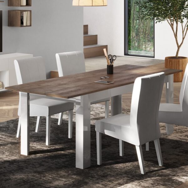 Milan Wooden Extending Dining Table In White Gloss And Mercure Oak