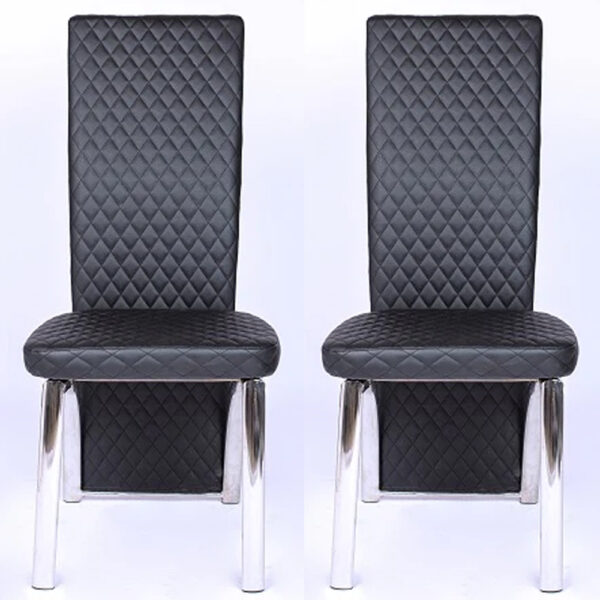 Pooler Black Faux Leather Dining Chairs With Chrome Frame In Pair