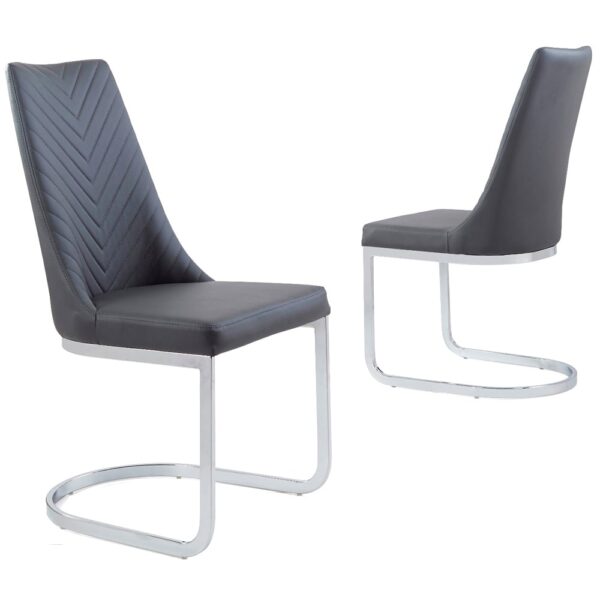 Culver Grey PU Leather Dining Chairs With Chrome Legs In Pair