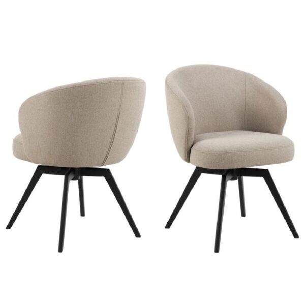 Denver Beige Fabric Dining Chairs With Black Legs In Pair