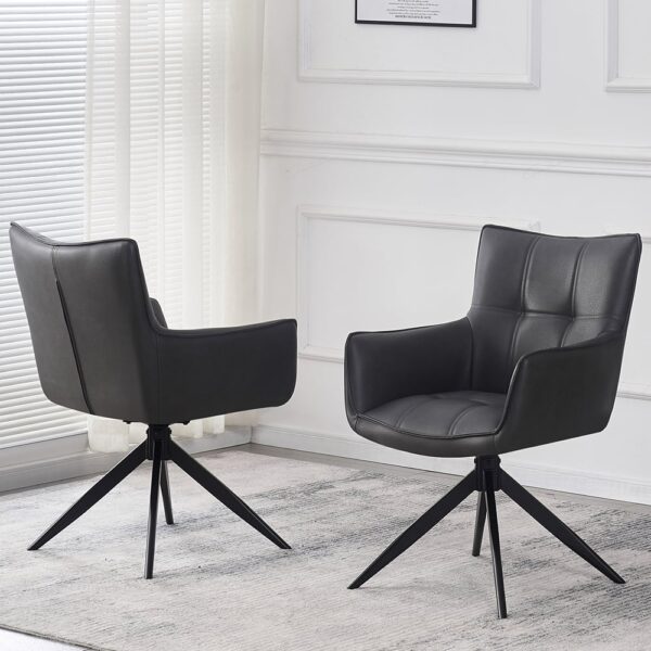Flint Dark Grey PU Leather Dining Chairs With Black Legs In Pair
