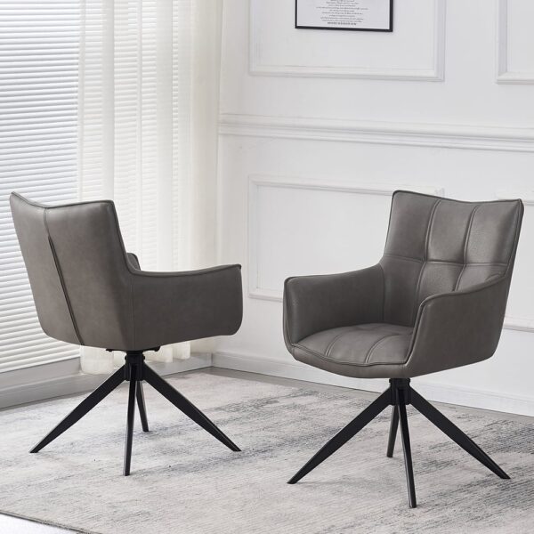 Flint Storm Grey PU Leather Dining Chairs With Black Legs In Pair
