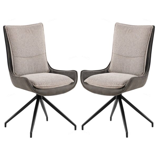 Plano Grey Fabric Dining Chairs With Black Legs In Pair