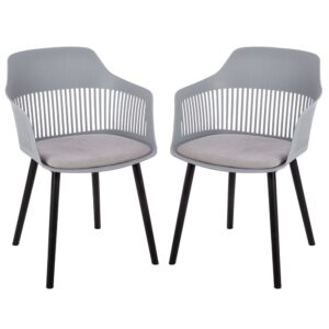 Altona Grey Plastic Dining Chairs With Fabric Seat In Pair