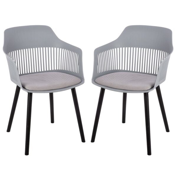 Altona Grey Plastic Dining Chairs With Fabric Seat In Pair