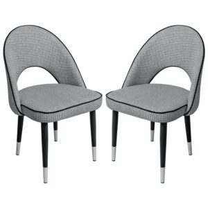 Casey Hounds Tooth Fabric Dining Chairs In Pair