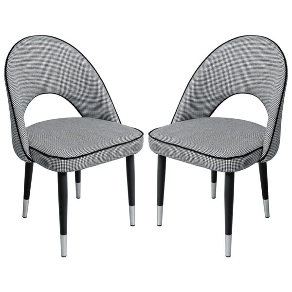 Casey Hounds Tooth Fabric Dining Chairs In Pair