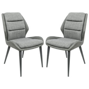 Dickson Grey Leather Fabric Dining Chairs In Pair
