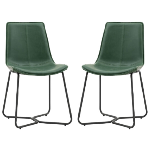 Holland Green PU Leather Dining Chairs With Black Frame In Pair