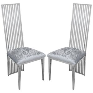 Mchenry Silver Metal Dining Chairs With Fabric Seat In Pair