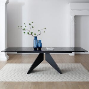 Silverton Glass Extending Dining Table In Carbon Black
