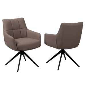Urbana Sand PU Leather Dining Chairs With Black Legs In Pair