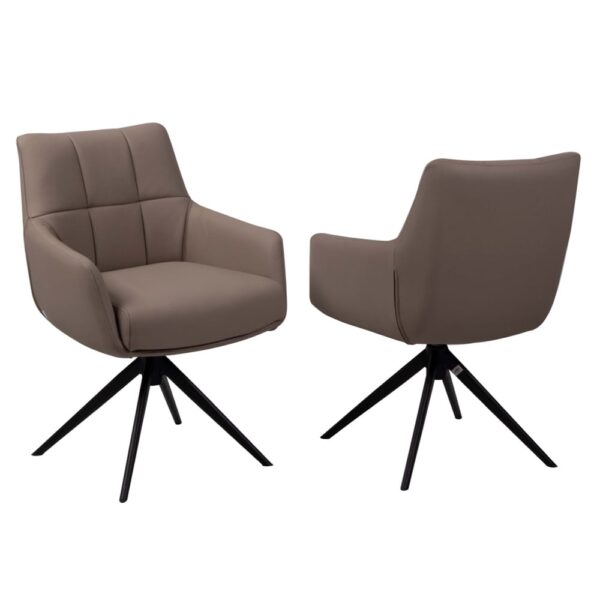 Urbana Sand PU Leather Dining Chairs With Black Legs In Pair